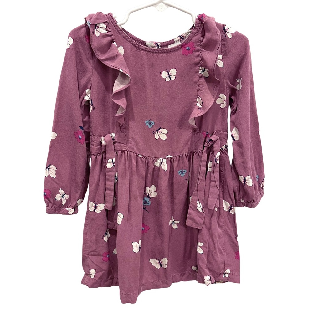 Carter’s Floral Butterfly Ruffle Kids Dress Girls Size 3T Tie Front Long Sleeve
